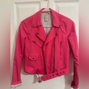 Anthropologie Dolan pink linen moto jacket